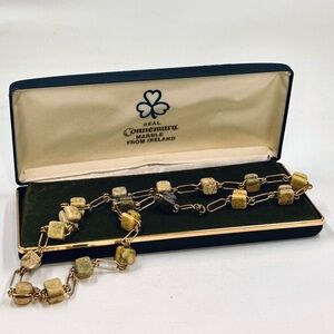 Vintage Art Deco Connemara Marble Necklace W/Gold Chain & Box From Ireland 20”